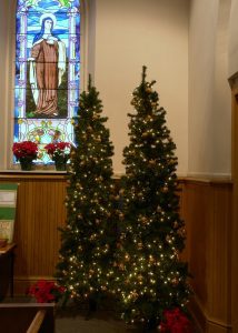 St Teresa of Avila Stained Glass Window at Christmas