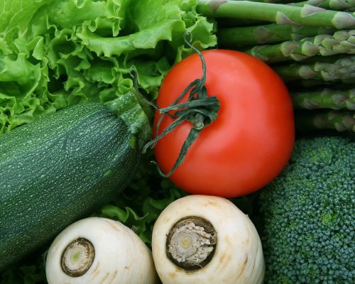 vegetables including zucchini, broccoli, tomatoe, asparagus