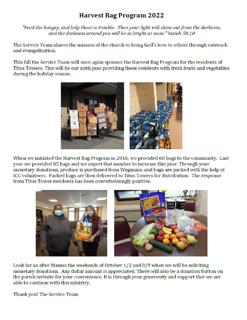 Image of Harvest Bag Program 2022 in of the bulletin.