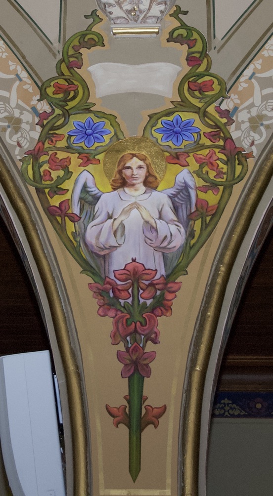 Angel painting on pillar
