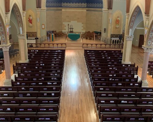 Aerial view of church from choir loft