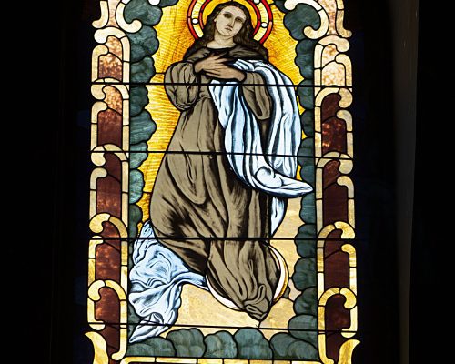 Stained glass window: Donated by Senior Sodality of Children of Mary