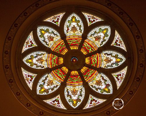 A circular stained glass window