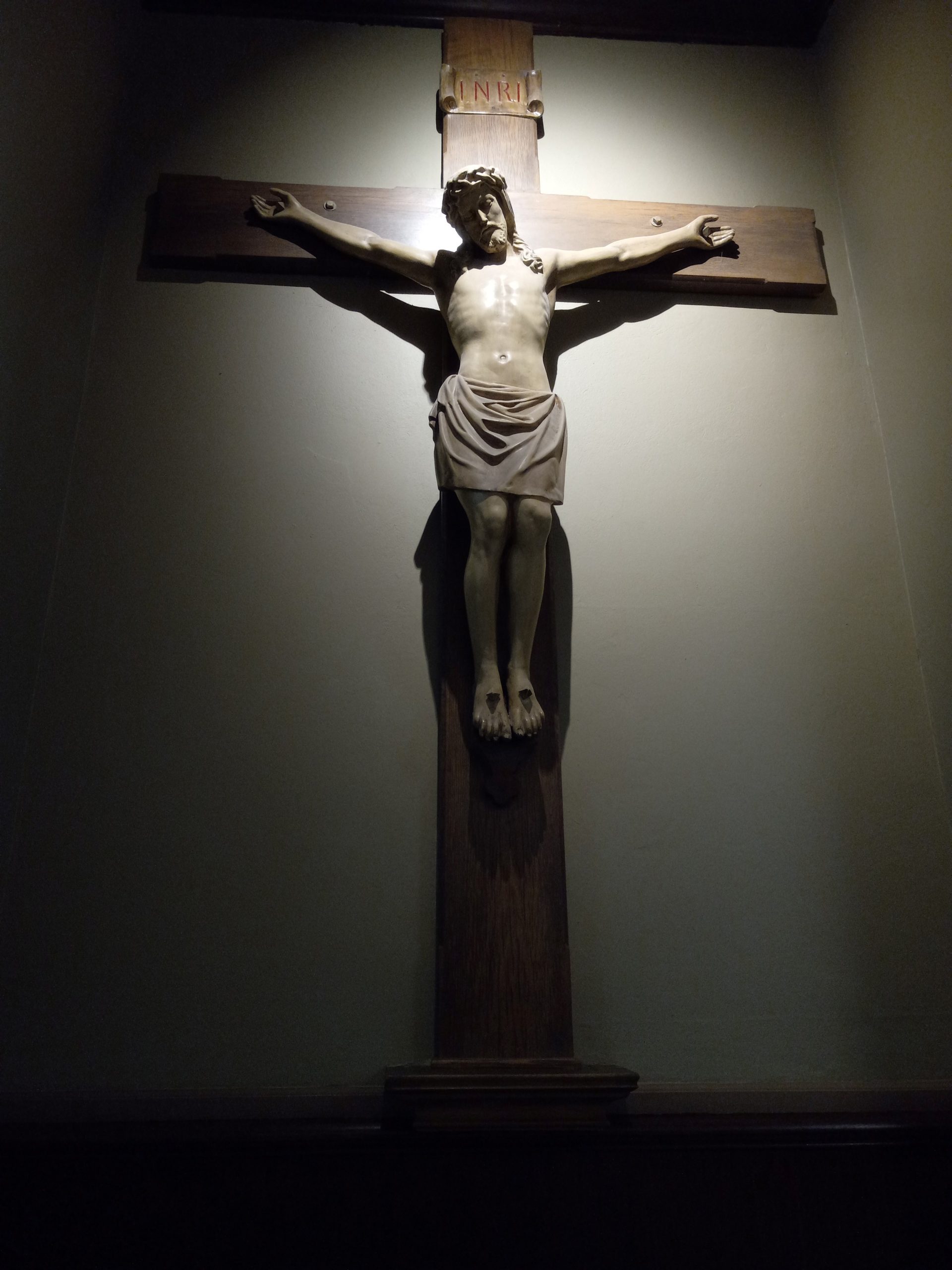 A sculpture of Jesus on the cross.