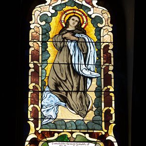 Stained glass window: Donated by Senior Sodality of Children of Mary